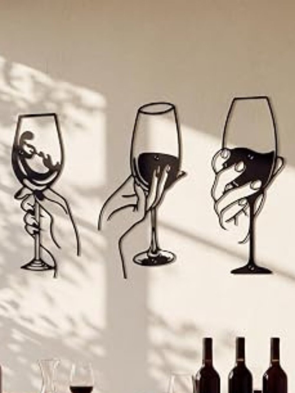 3 Pcs Wine Wall Art Black Metal Wine Sign 3 Style Modern Metal Bar Decor for Wal